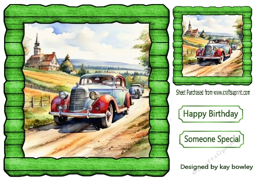 Lovely Vintage Car In Green Wood Effect 8X8 Frame (ONE)