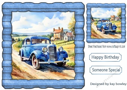 Lovely Vintage Car In Blue Wood Effect 8X8 Frame (TWO)