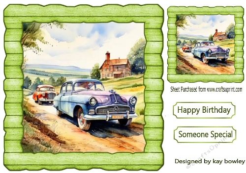 Lovely Vintage Car In Green Wood Effect 8X8 Frame (FOUR)