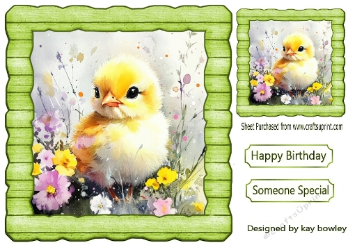Cute Yellow Chicks  In Green Wood Effect 8X8 Frame (ONE)