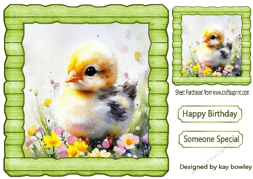Cute Yellow Chicks  In Green Wood Effect 8X8 Frame (THREE)