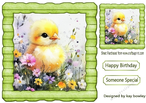 Cute Yellow Chicks  In Green Wood Effect 8X8 Frame (FOUR)