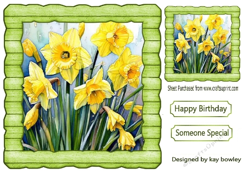 Pretty Yellow Daffodils  In Green Wood Effect 8X8 Frame (ONE)