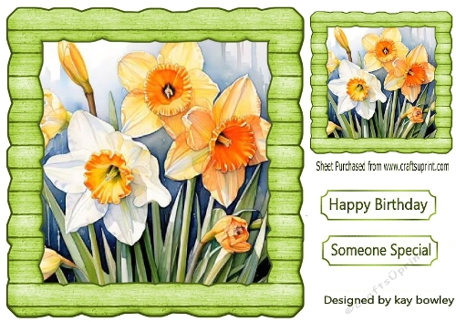 Pretty Yellow Daffodils  In Green Wood Effect 8X8 Frame (TWO)