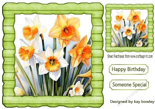 Pretty Yellow Daffodils  In Green Wood Effect 8X8 Frame (THREE)