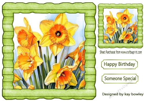 Pretty Yellow Daffodils  In Green Wood Effect 8X8 Frame (FOUR)