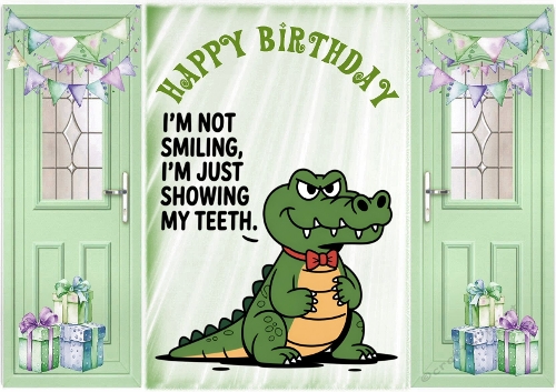 Green Gatefold, With Humour Caption Cheeky Croc, Balloons & Gifts (THREE)