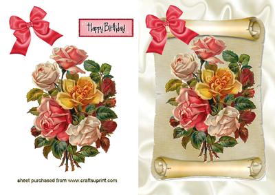 Bouquet of Coloured Roses, on a Scroll
