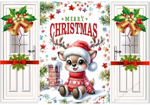 Christmas Gatefold, With Cute Reindeer (TWO)