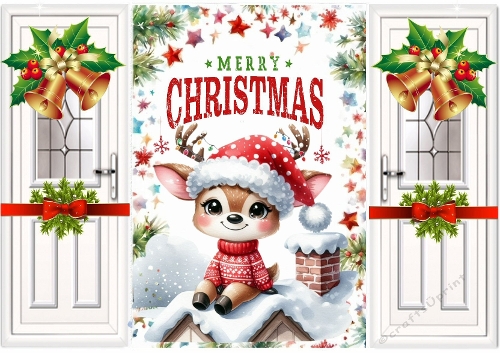 Christmas Gatefold, With Cute Reindeer (THREE)