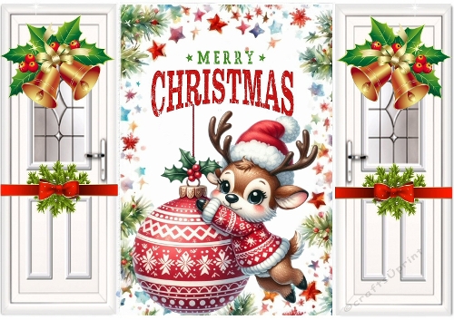 Christmas Gatefold, With Cute Reindeer (FOUR)