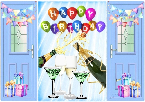 Birthday Celebration Blue Gatefold With Party Drinks 