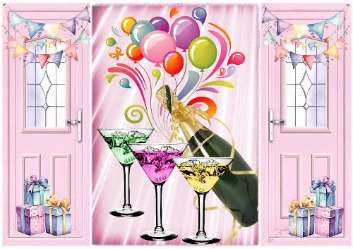 Birthday Celebration Pink Gatefold With Party Drinks