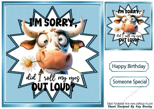 Funky 8X8 Card Front/Topper Cheeky Cow