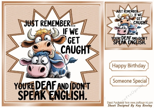 Funky Brown 8X8 Card Front/Topper Cows With Humour