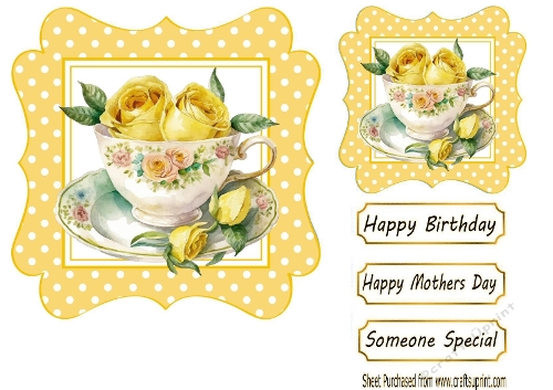 Gold Wavy Polkadot 7X7 Card Front With Yellow Roses