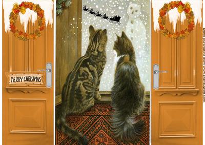 Cute Puddicats Looking at Santa, Gatefold