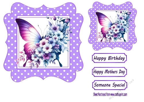 Purple Wavy Polkadot 7X7 Card Front/ With Pretty Butterfly