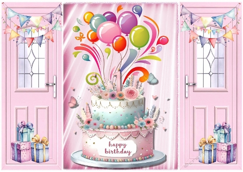 Baby Girls (1st Birthday) Pink Gatefold With Balloons & Cake