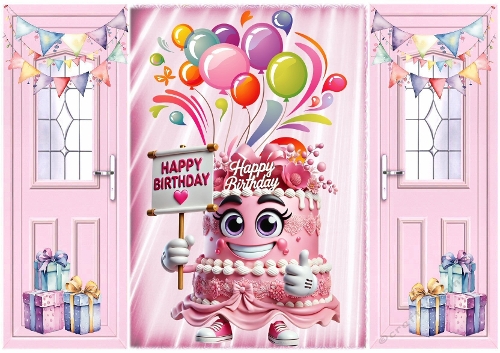  Pink Gatefold With Balloons & Whimsical Face Cake (ONE)