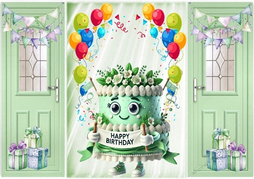 Green Gatefold With Balloons & Whimsical Face Cake (FOUR)