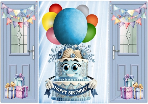 Blue Gatefold With Balloons & Whimsical Face Cake (SIX)