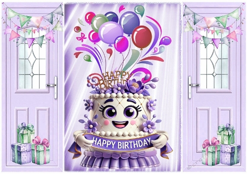 Purple Gatefold With Balloons & Whimsical Face Cake (EIGHT)