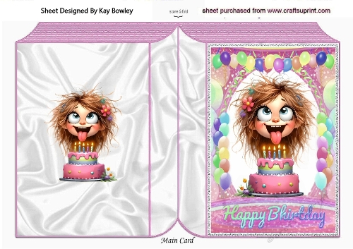 Folded Book Birthday Card With Balloons, And Quirky Girl (one)