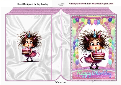 Folded Book Birthday Card With Balloons, And Quirky Girl (TWO)