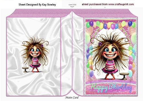 Folded Book Birthday Card With Balloons, And Quirky Girl (THREE)
