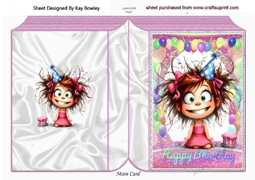 Folded Book Birthday Card With Balloons, And Quirky Girl (FOUR)