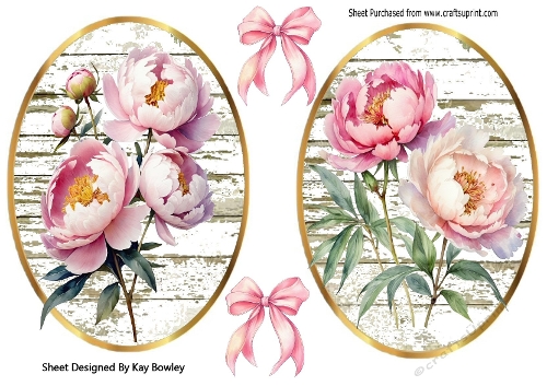 2 Lovely Toppers of Pink Peonies With Bows (SET TWO)