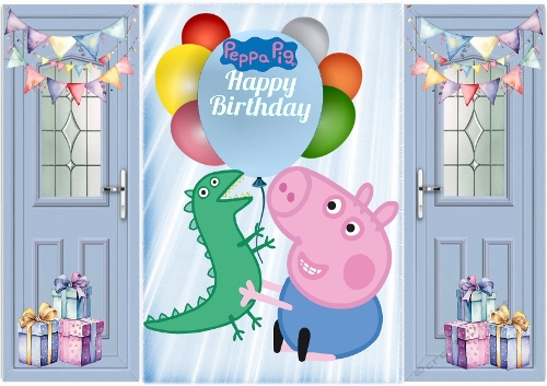Blue Gatefold With Balloons & Peppa Pig (FOUR)