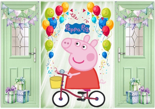 Green Gatefold With Balloons & Peppa Pig (SIX)
