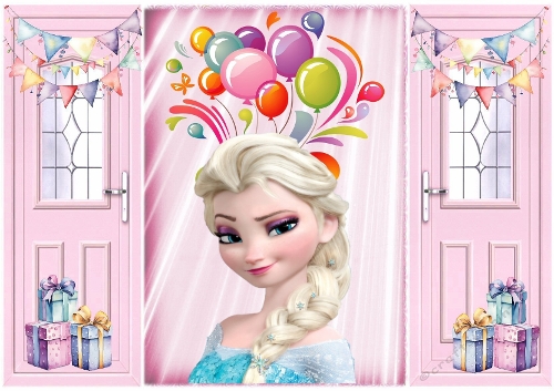 Pink Gatefold With  Balloons With Elsa  (SEVEN)