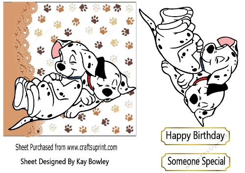 Cute Dalmations, With Paw Prints Topper 7x7 (TWO)