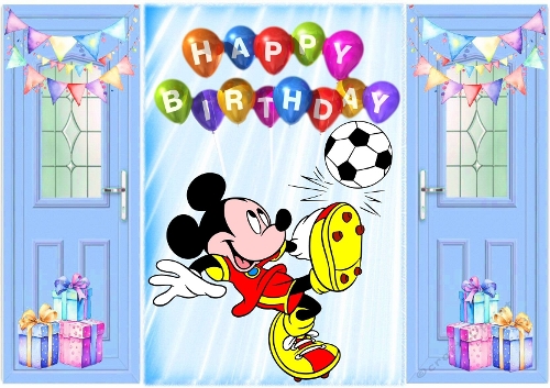 Blue Gatefold With Balloons With Mickey Playing Footie (NINE)