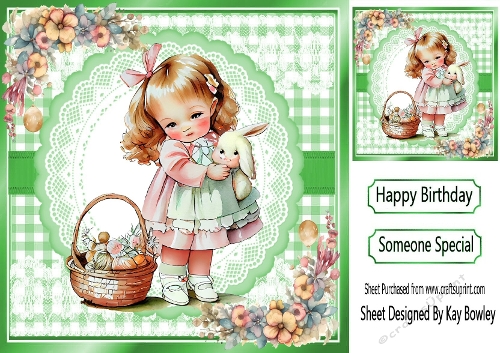 Cute Little Girl With Bunnies In Green Gingham 8X8 Frame (FOUR)