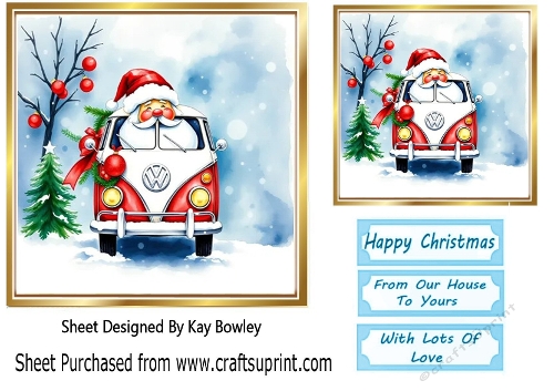 Lovely Santa In A VW Camper 7X7 Topper (ONE)