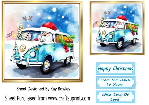 Lovely Santa In A VW Camper 7X7 Topper (TWO)