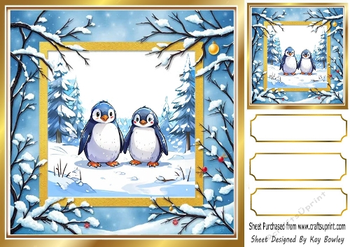 Cute Penguins In Christmas Scene 8X8 Card (ONE)