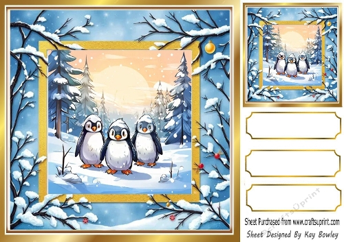 Cute Penguins In Christmas Scene 8X8 Card (TWO)
