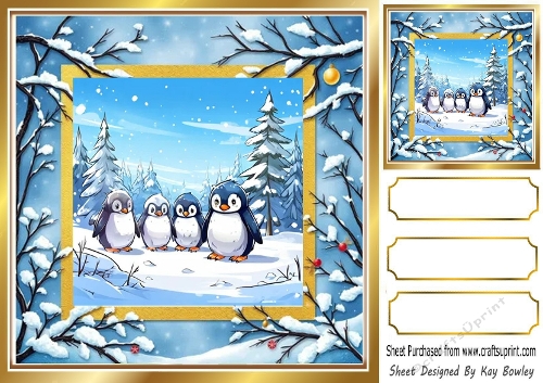 Cute Penguins In Christmas Scene 8X8 Card (THREE)