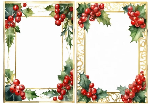 2 Lovely Gold Red Berries A5 Card Fronts/Inserts (ONE & TWO)