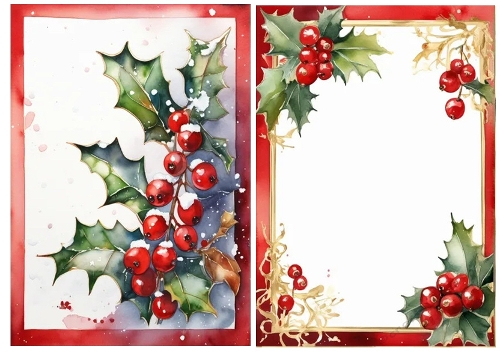 2 Lovely Gold Red Berries A5 Card Fronts/Inserts (THREE & FOUR)