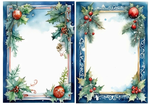 2 Lovely Blue Holly & Baubles A5 Card Fronts/Inserts (ONE & TWO)