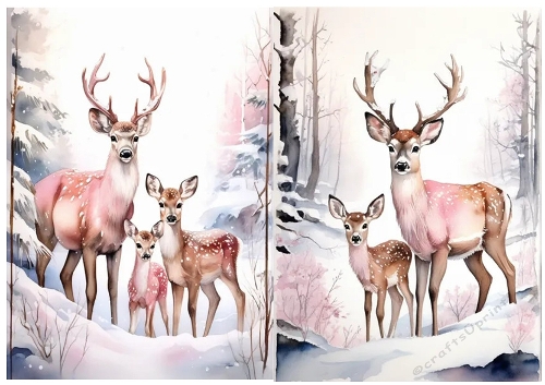 2 Pretty Pink Woodland With Deers A5 Card Fronts (ONE/TWO)