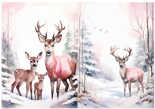 2 Pretty Pink Woodland With Deers A5 Card Fronts (THREE/FOUR)