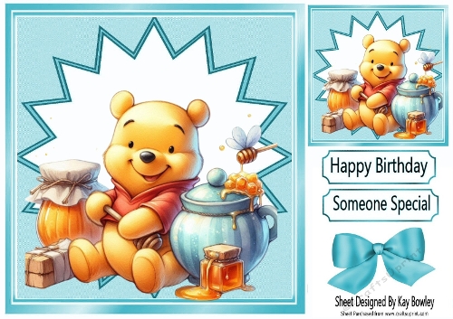 Lovely Pooh Bear With His Honey Pot 8x8 Card Front