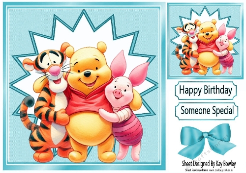 Lovely Pooh Bear With Friends 8x8 Card Front